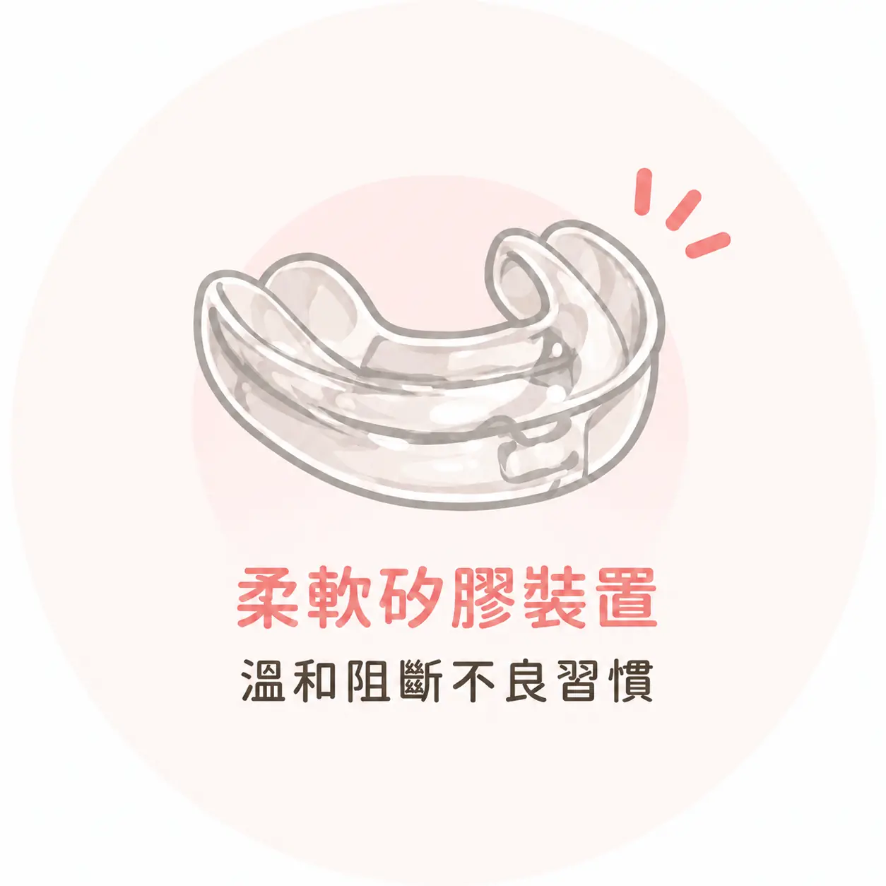 肌功能矯正器 EF 的柔軟矽膠裝置示意圖