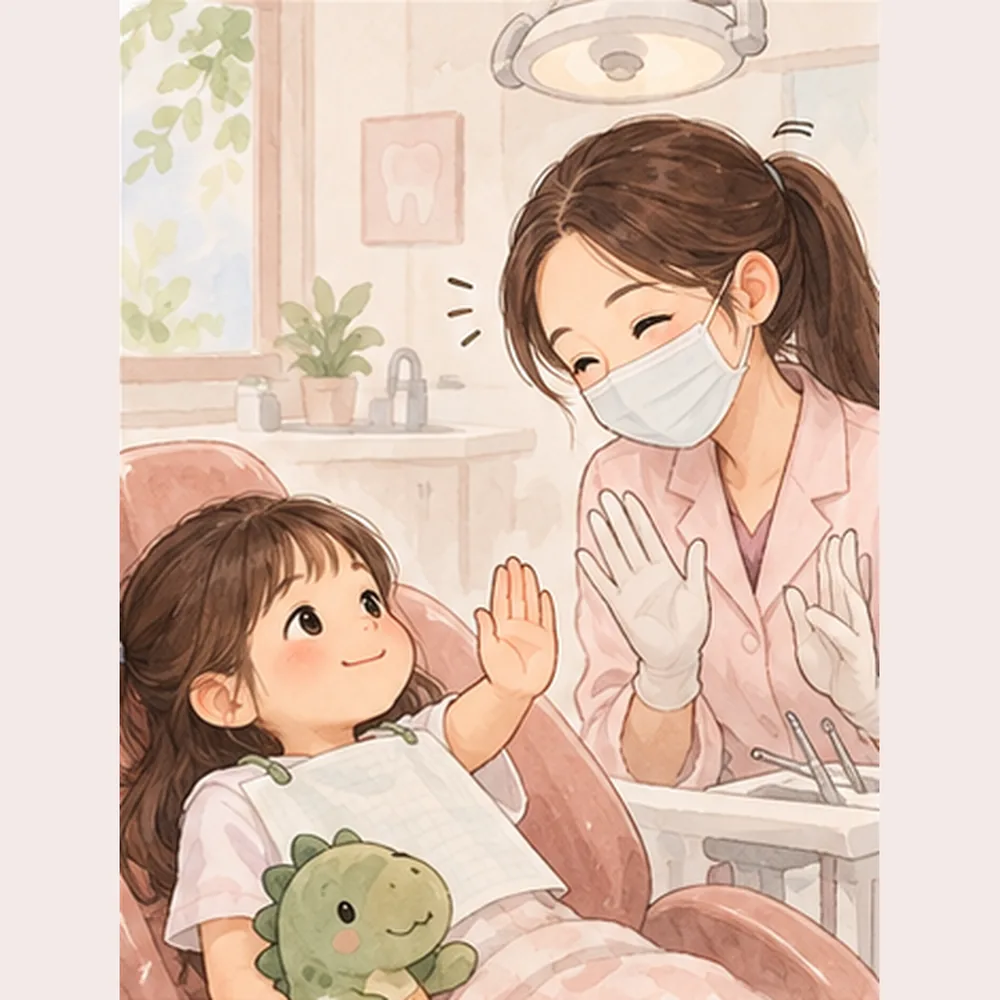孩子舉手,醫師停下來回應的插畫